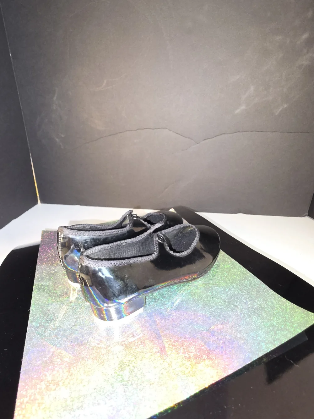 ABT American Ballet Theater Spotlights Black Patent Tap Jazz Shoes Sz 8.5 Flaw**